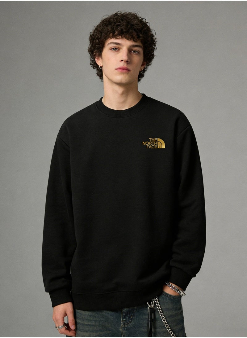 THE NORTH FACE 2026 The North Face gold Logo unisex round neck shirt, high-grade cotton blended loose pullover, ribbed cuffs, outdoor casual street wear for men and women. - Image 1